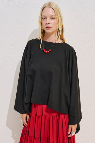 Voluminous Cape Blouse Black