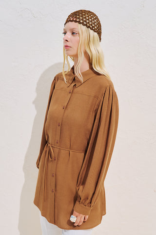 Linen Blend Long Balloon Sleeve Tunic Tile