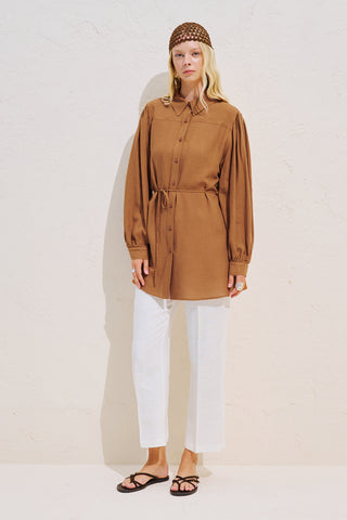 Linen Blend Long Balloon Sleeve Tunic Tile