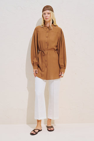 Linen Blend Long Balloon Sleeve Tunic Tile