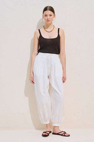 Balloon Leg Drawstring Trousers Ecru
