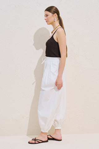 Balloon Leg Drawstring Trousers Ecru