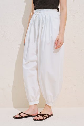 Balloon Leg Drawstring Trousers Ecru