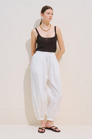 Balloon Leg Drawstring Trousers Ecru