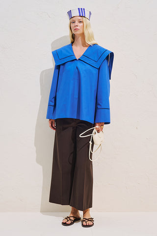 Sailor Collar Shirt With Trim Detail Blue