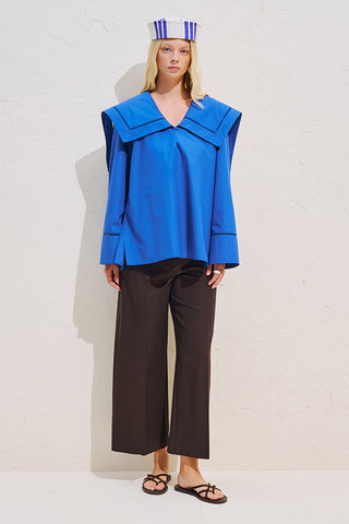 Sailor Collar Shirt With Trim Detail Blue