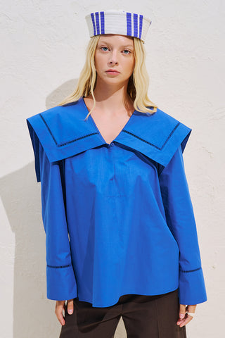 Sailor Collar Shirt With Trim Detail Blue