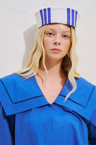 Sailor Collar Shirt With Trim Detail Blue