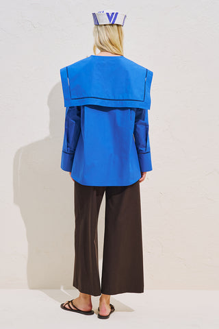 Sailor Collar Shirt With Trim Detail Blue