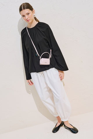 Relaxed Tie Detail Blouse With Gathered Finish Black