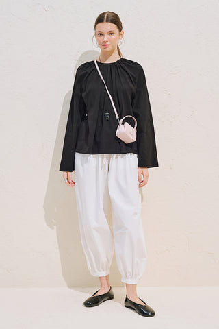 Relaxed Tie Detail Blouse With Gathered Finish Black