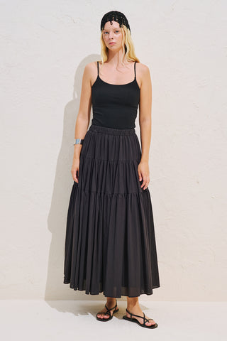 Tiered Gathered Maxi Skirt Black