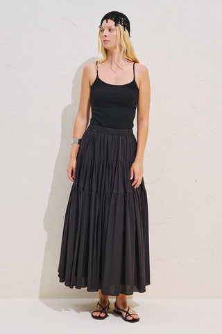 Tiered Gathered Maxi Skirt Black