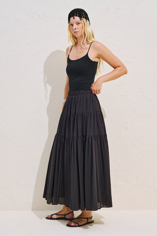 Tiered Gathered Maxi Skirt Black