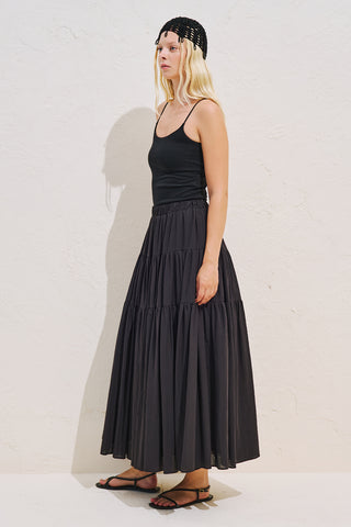 Tiered Gathered Maxi Skirt Black