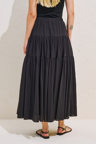 Tiered Gathered Maxi Skirt Black