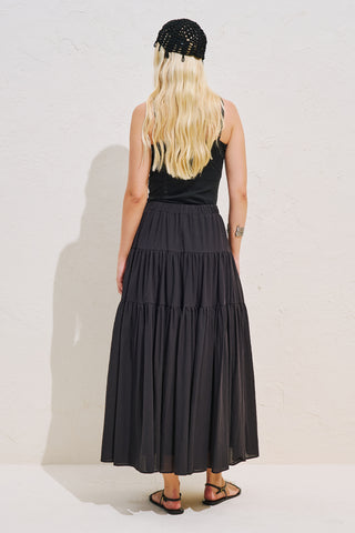 Tiered Gathered Maxi Skirt Black