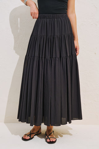 Tiered Gathered Maxi Skirt Black