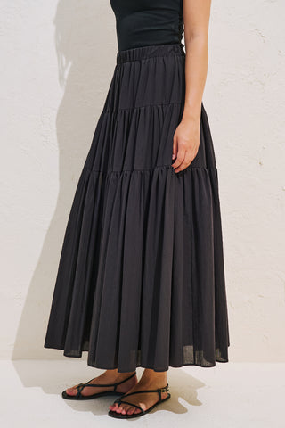 Tiered Gathered Maxi Skirt Black