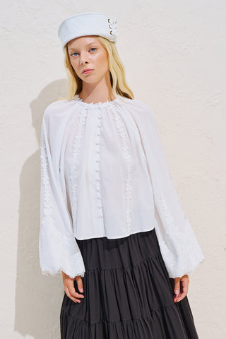 Voluminous Shirt With Lace Sleeves Ecru