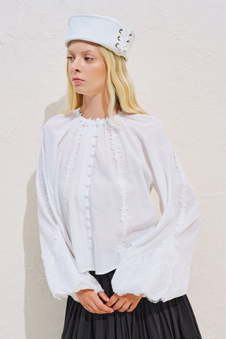 Voluminous Shirt With Lace Sleeves Ecru