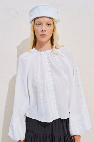 Voluminous Shirt With Lace Sleeves Ecru
