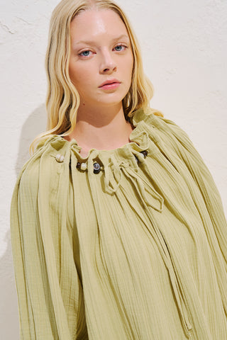Gathered Neck Muslin Blouse Yellow