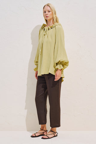 Gathered Neck Muslin Blouse Yellow