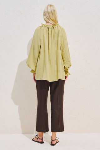 Gathered Neck Muslin Blouse Yellow