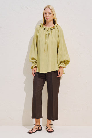 Gathered Neck Muslin Blouse Yellow