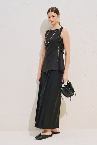 Linen Sleeveless Tie Detail Blouse Black