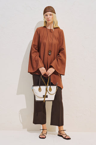 Linen Blend Asymmetric Blouse Cinnamon