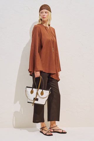Linen Blend Asymmetric Blouse Cinnamon