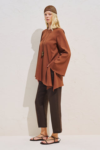 Linen Blend Asymmetric Blouse Cinnamon