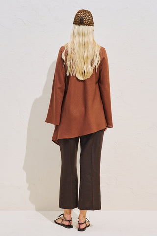 Linen Blend Asymmetric Blouse Cinnamon