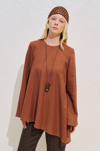 Linen Blend Asymmetric Blouse Cinnamon