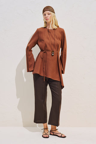 Linen Blend Asymmetric Blouse Cinnamon