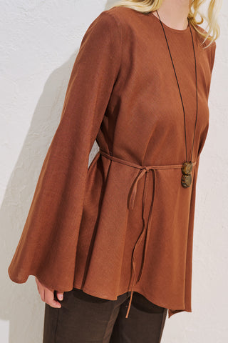 Linen Blend Asymmetric Blouse Cinnamon