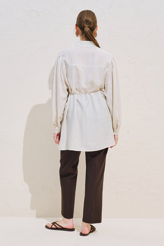 Linen Blend Long Balloon Sleeve Tunic Natural