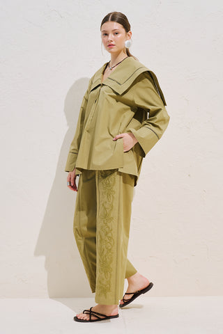 Sailor Collar Shirt With Trim Detail Khaki