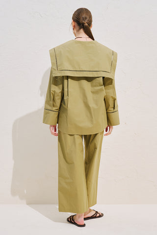 Sailor Collar Shirt With Trim Detail Khaki