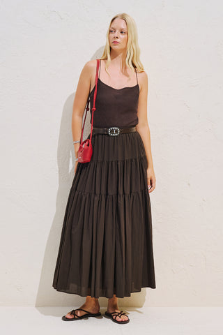 Tiered Gathered Maxi Skirt Dark Brown