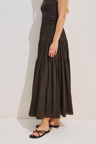 Tiered Gathered Maxi Skirt Dark Brown