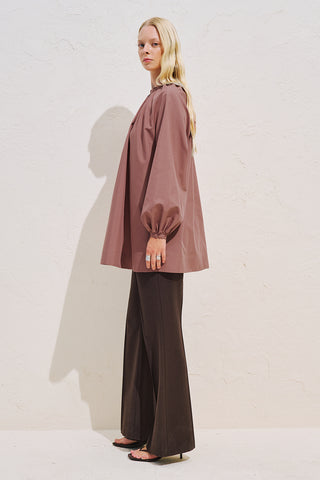 Belted Balloon Sleeve Tunic Dusty Rose