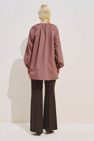 Belted Balloon Sleeve Tunic Dusty Rose