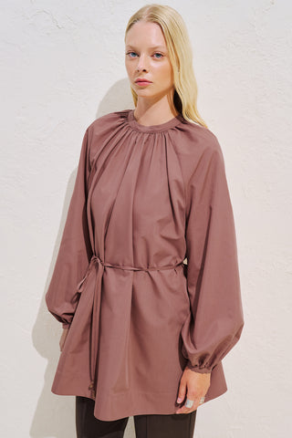Belted Balloon Sleeve Tunic Dusty Rose