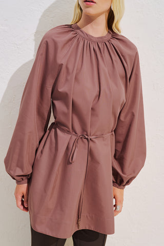Belted Balloon Sleeve Tunic Dusty Rose