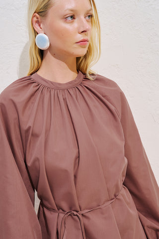 Belted Balloon Sleeve Tunic Dusty Rose