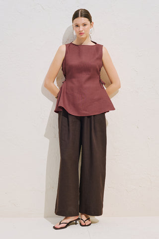 Linen Sleeveless Tie Detail Blouse Copper