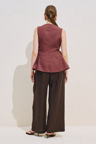 Linen Sleeveless Tie Detail Blouse Copper